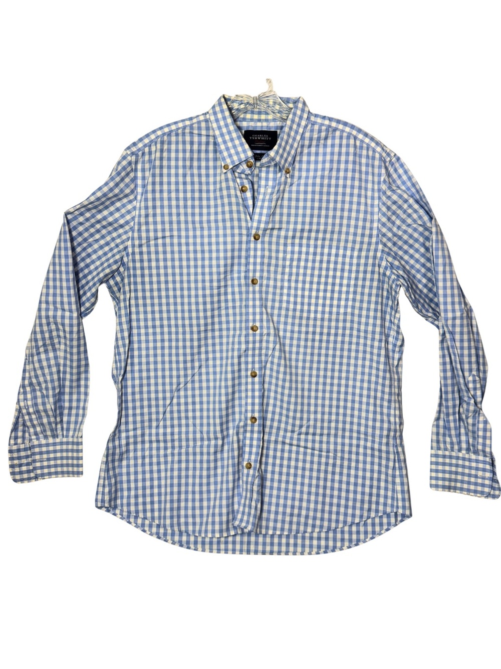 Charles Tyrwhitt Non-Iron Slim Fit Gingham Shirt Men’s L Blue Large